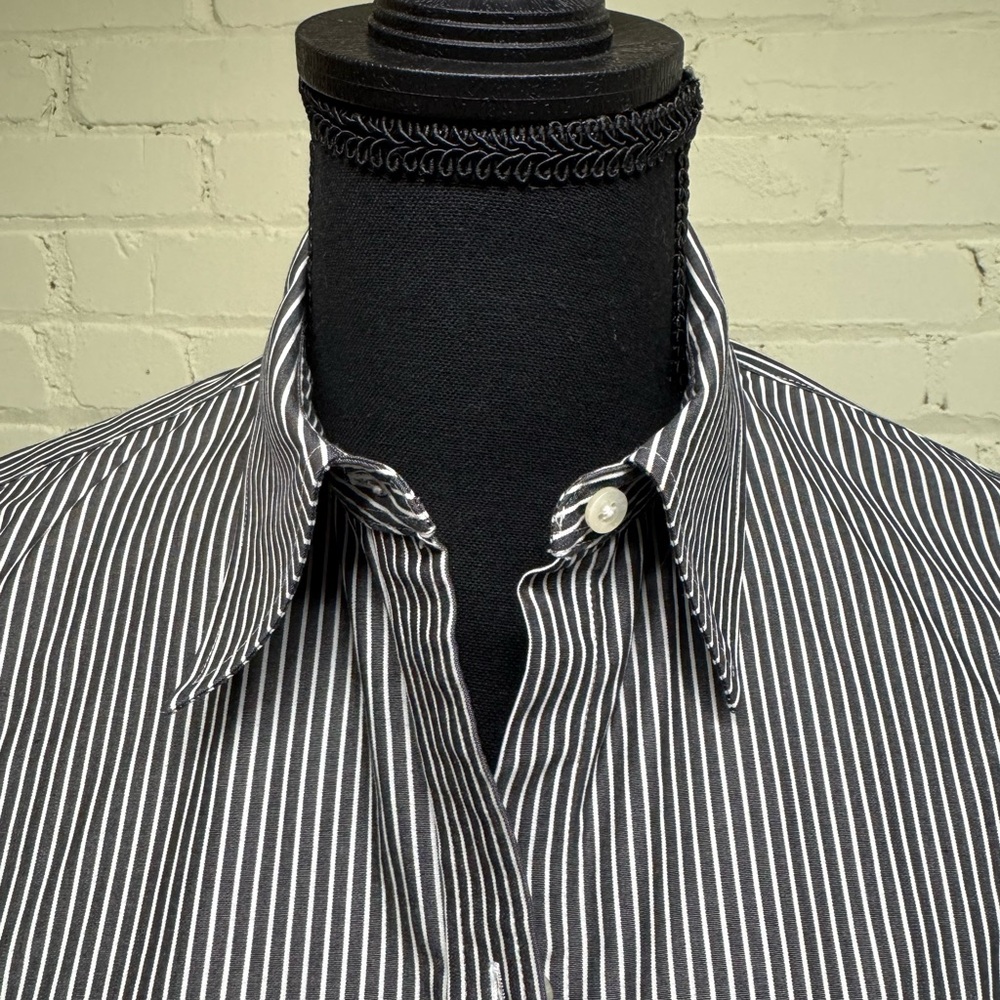 LAUREN, Women’s Charcoal Gray Striped Shirt, Size Small